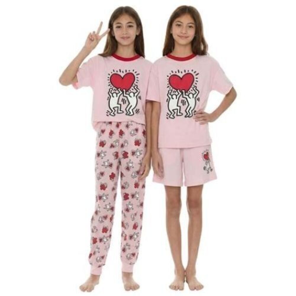 Keith Haring Youth 3-Piece Pajama Set XL = 18/20 Girls Pink Heart NWT New